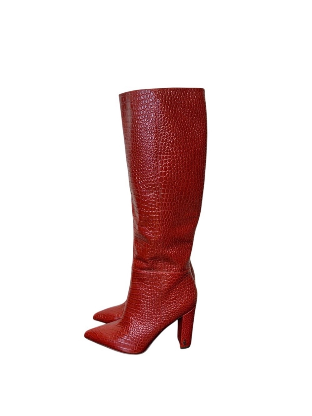 Sam Edelman Red Croc-Embossed Leather Heeled Boots - Picture 4 of 8